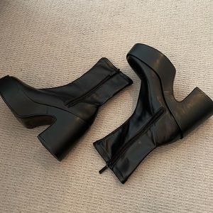 Zara Black Vegan Leather Platform Boots